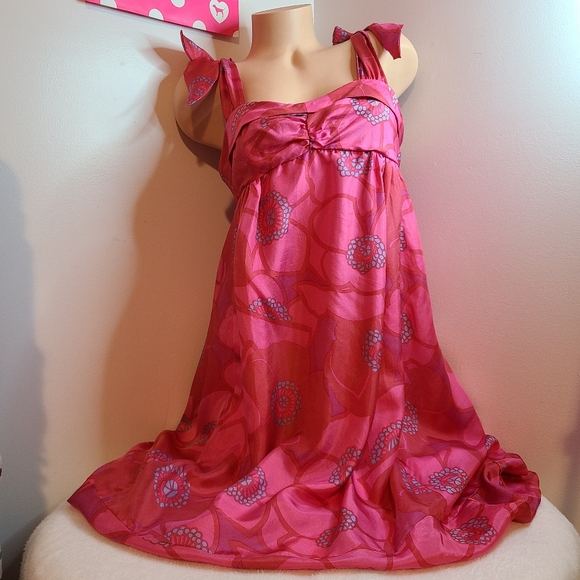 Marc Jacobs 100% Silk Paradise Pink Floral Bubble Hem Dress Size 12 - Picture 9 of 9